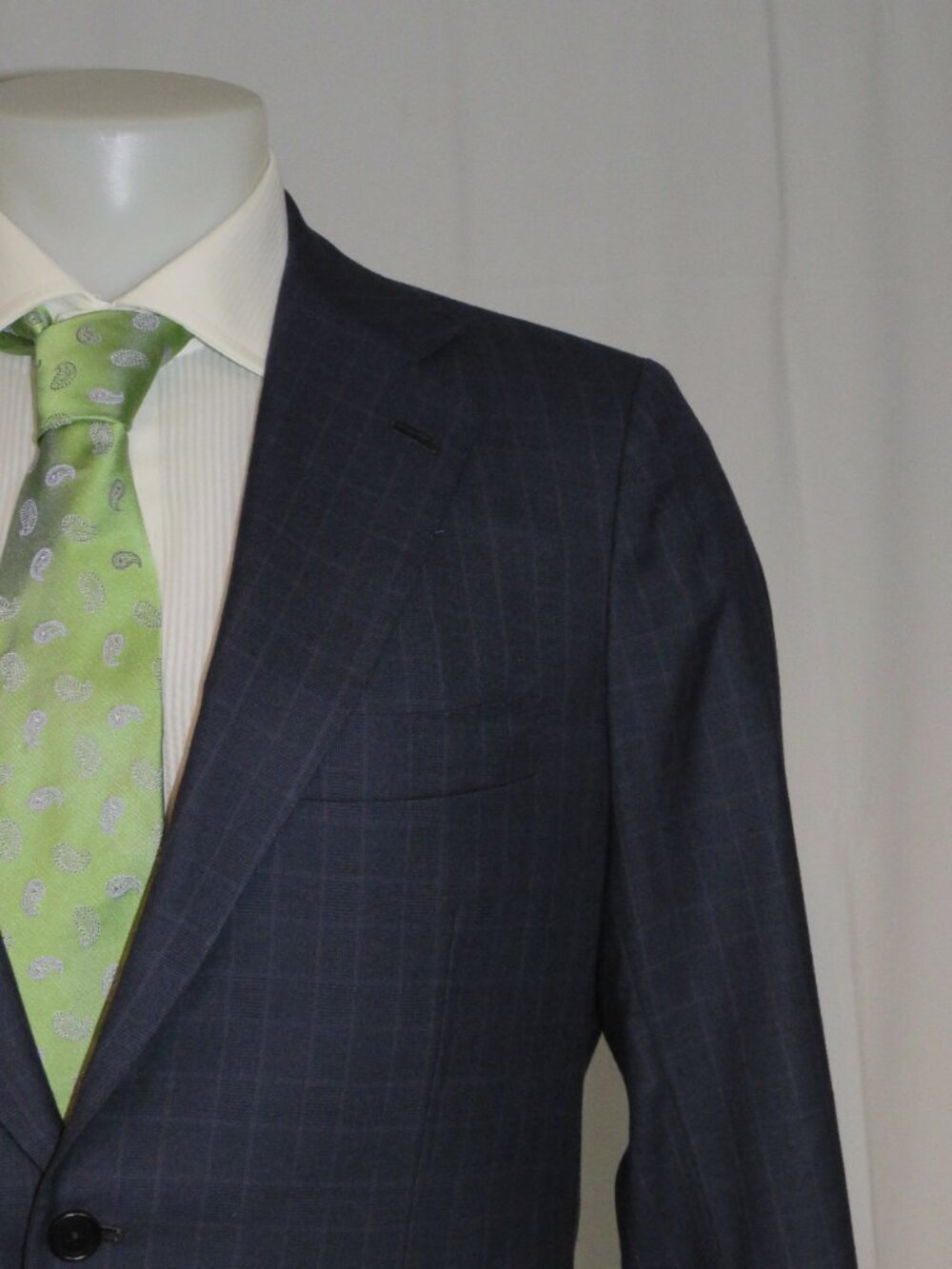 Kiton Tessuto Esclusivo 14 Micron Super 180 Navy Plaid Handmade Suit 40R